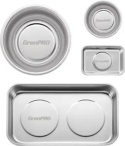 GRENPRO 4-Pack Magnetic Parts Tray Set, Heavy-Duty 3"/6" Round & Square