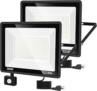 YANYCN 2 Pack 200W LED Motion Sensor Flood Light, Super Bright IP66 Waterproof Outdoor 23000 lumens 5000K Daylight Dusk to Dawn Security Light for Front Porch, Barn