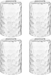 Skelang Hammered Lip-less Glass Lamp Shade, Cylindrical Light Cover with Fitter Opening, Replacement for Chandelier, Pendant, Bathroom Vanity Light, 4 Pcs