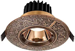 Led Recessed Downlight Baffle Trim 7W Vintage Carved Round Ceiling Light Deep Anti-Glare COB Spotlights Brass Ceiling Downlight for Bathroom Living Room Hallway