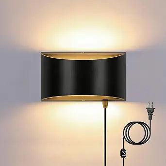 Lightess Plug in Wall Lights Black, with Dimmer Switch on the Cord