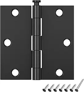 HOSOM 24 Pack 3.5 Inch Matte Black Door Hinges with Square Corner, Black Interior Door Hinge for Bedroom Bathroom Cabinet Door, 3 1/2 Inch Door Hinges Square Corner with Removable Pin