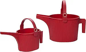 Hachiman Watering Can Set of 2 - Includes Small and Large Plant Watering Can with Widened Spout for Indoor and Outdoor Plants - Hands-Free Filling - Red