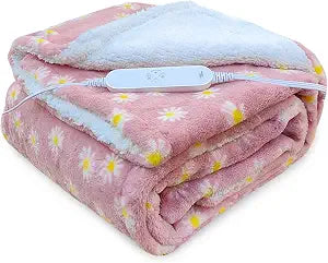 GOQO TOMO Electric Heated Blanket 50" x 60" Throw Pink Flower F50 | 12 Heating Levels, Home Office Use,Throw Blanket
