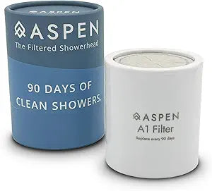 Aspen A1 Replacement Filter for Aspen Filtered Showerhead  90-Day KDF-55 Shower Filter Cartridge  Removes 99.9% Chlorine, Chloramine & Heavy Metals  Exceeds NSF Standards  Easy Twist-In Install