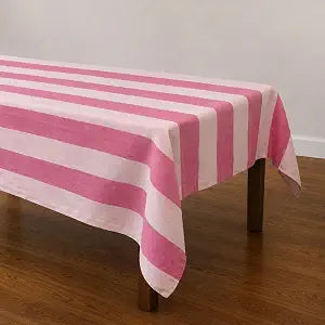 Talking Tables Pink Stripe Cotton XL Tablecloth Reusable Fabric Dining Table Cover for Garden Parties Summer Lunches Weddings Picnics Washable Soft Woven Cotton 63 x 98 Inches