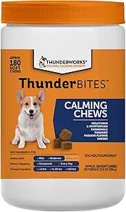ThunderBites Dog Calming Chews, Thiamine, L-Tryptophan, Melatonin and Ginger, Can Help Relieve Stress from Separation, Storms, Fireworks & Travel (180 Count), Formerly ThunderWunders