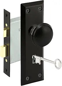 Mortise Keyed Door Knob Set for 1-3/8" to 1-3/4" Thick Interior Doors, 2-3/8" Backset, Includes 2 Classic Skeleton Keys (4, Matte Black)