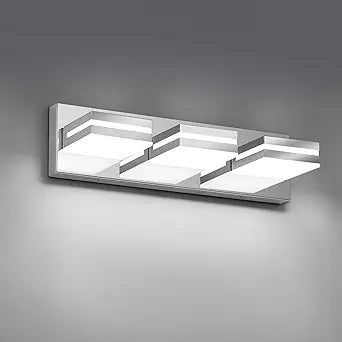 Modern LED Small Bathroom Lights Fixtures 3-Light,Stainless Steel Chrome Acrylic Wall Lighting,Vanity Lights for Bathroom Over Mirror 6000K 16in