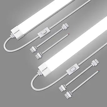 5000K LED Ceiling Light Fixture, 2FT with Plug Linkable, 2PCS Waterproof LED Tube Light Under Cabinet Lighting,Closet Light 18W for Garage Kitchen Bathroom Workbench and Office