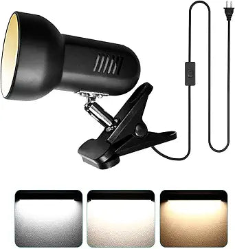 LED Clamp Work Lamp, 5W 360 Rotatable Head, Ultra Bright Work Bench Light, Desk Lamp with Clip,3 Color Temperature Modes, 4.9ft Plug & Play Cord (Black)