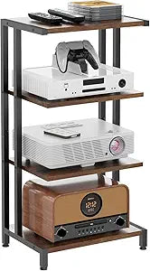 X-cosrack 16.5" Small 4-Tier AV Media Stand,Narrow Version Wooden Corner Shelves Stereo Cabinet Audio Rack Stand Tower Perfect for Small DVD Players Game Console TV Box Cable Box WiFi Router