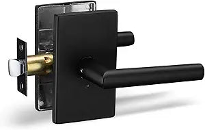Berlin Modisch Privacy Lever Door Handle Designer Series Easy to Open Locking Lever Set [for Bedroom or Bathroom] Reversible for Right & Left Sided Doors Heavy Duty - Iron Black Finish