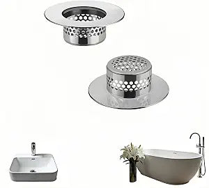 2-Pack Stainless Steel Drain Filter for Bathtub, Shower & Sink  1.97 Universal Hair Catcher, Clog Preventer for Tub, Floor Drain, Bathroom Sink, Kitchen Sink  Easy Clean, Fast Flow, Odor & Guard