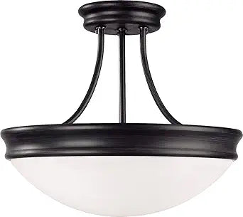 Capital Lighting 2037MB Semi Flush White Glass Semi Flush Ceiling Light Fixture, 3-Light 180 Total Watts, 12" H x 14" W, Matte Black
