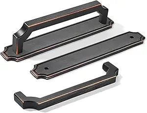 khtumeware 5 Pack 5 Inch Hole Center Oil Rubbed Bronze Cabinet Pulls with Backplate - Heavy-Duty Handles for Kitchen Cabinets - Solid Base Plate Hardware for Drawers