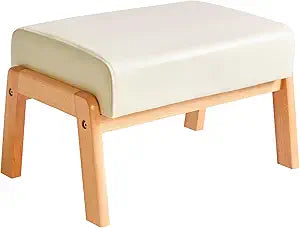 IBUYKE 10.2 H Small Foot Stool Ottoman, Rectangle PU Faux Leather Foot Rest with Padded Seat and Wood Legs, Modern Accent Ottoman Foot Rest for Living Room Bedroom Couch Office, White WBD013W