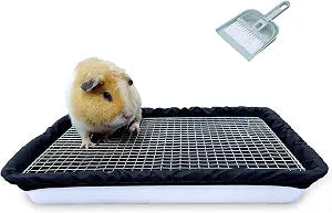 DOZZOPET Guinea Pigs Litter Box with Stainless Steel Grid & 2 Reusable Waterproof Liners, Small Animal Potty Tray for Dwarf Rabbit,Ferret,Chinchilla