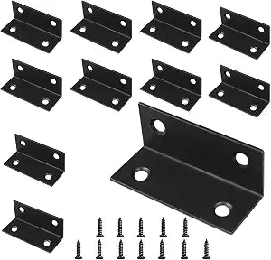 10PCS L Bracket 2.4"x1" Stainless Steel Corner Brace Heavy Duty 90 Degree Corner Fastener Black Large Angle Brackets for Wood Furniture Bedframe Cabinet Drawer Chair with Mounting Screws