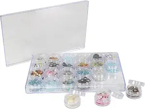 Everything Mary 24-Jar Bead Organizer  Large Clear Plastic Case for Diamond Painting, Jewelry & Craft Beads  Storage Box with Screw-Top Jars for Diamond Art & Small Supplies