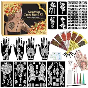 7PCS Temporary Tattoo Cones Kit,4Colors(Black/Brown/Maroon Cherry Red) Inks