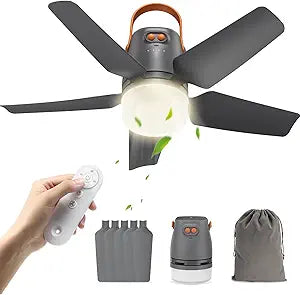 Portable Ceiling Fan with Light & Remote,20" 20400mAh Battery Operated Outdoor Ceiling Gazebo Fan for Patios/Canopy/Cruise,Rechargeable Battery Powered Fan,Hangable Camping Light Fan,Camping Essential