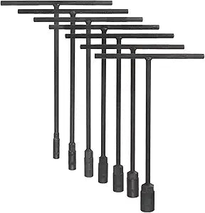 HARFINGTON 7pcs T-Handle Wrench Socket 8/10/12/13/14/17/19mm Metric High Carbon Steel 6-Point Spanner Socket with Long Reach for Motorcycle Bicycle Car Repair, Gray-Black