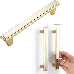 Nickel and Gold Cabinet Pulls Brushed Nickel and Gold Kitchen Cabinet Handles, 10 Pack 5 Inch, 2281 Two Tone Hardware for Cabinets Drawers Bedroom Dresser Cupboard Bathroom Vanity