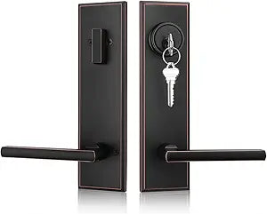 Haidms Oil Rubbed Bronze Front Door Handle Set, Entry Door Lever and Deadbolt Set with Reversible,Exterior Door Lock Set, Modern Square Front Door Hardware