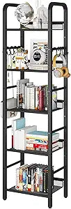 YMYNY 5 Tier Bookshelf, Freestanding Bookcase for Living Room, Bedroom, Home Office, Multi-Functional Storage Rack Organizer, Display Rack with Metal Frame, Rust Resistance, Black, UHBC055B