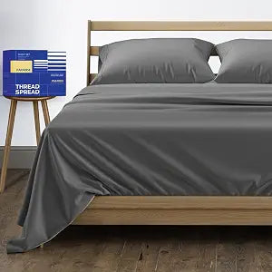 THREAD SPREAD Egyptian Cotton Sheets King Size - 1000 Series High Thread Count Cotton King Size Sheets Set (4 PC, Dark Grey), 16" Snug Fit Deep Pocket, Sateen Weave Ultra-Soft Hotel Luxury Sheets