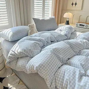 Nayoroom Blue Gingham Comforter Set Twin Plaid Boys Dorm Bedding Set