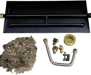 Americangaslos 15"-28" Burner Pan for Gas Fireplace Gas Fireplace Burner Gas fire pits Gas Logs Natural Gas and Propane Burner(18 Inch Two Pipe) Appearance Patent Applied