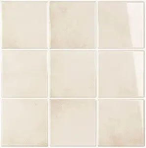 VEELIKE Cream Beige Backsplash Tile Peel and Stick Backsplash for Kitchen 12 Sheets Self Adhesive Square Wall Tile Stickers 12''x12'' Waterproof Back Splash Stick on Tiles for Bathroom Laundry Room RV