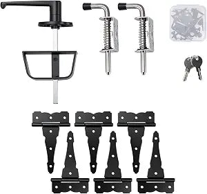 Shed Door Hardware Kit, Including 4-1/2" L-Handle Lock, Latches, 6" Hinges