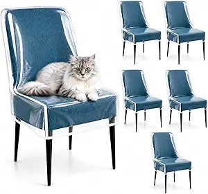 6 Pack Clear Plastic Dining Chair Covers, Waterproof Dining Chair Protectors with Backrest, PE Chair Seat Covers for Kitchen, Dining Room, Kids Messes, Pet Hair, Cat Claws, Fits 21" x 18" Seat