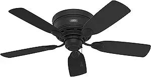 Hunter 42 inch Indoor Ceiling Fan No Light - Black Ceiling Fan without Light, Low Profile Flush Mount, 5 Blades, For Bedroom, Living Room, or Kitchen, Pull Chain - Low Profile IV 52392, Matte Black