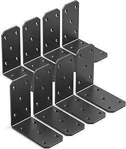 Heavy Duty L Bracket 5"x5"x2.5", 300lb Capacity, Rustproof Carbon Steel, Angle Corner Bracket for Wood, Ideal for Outdoor DIY Builders, Fence Post, Pergola, Furniture (Black-8PCS)