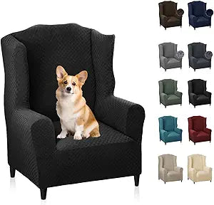 MAXIJIN Wingback Chair Covers 1-Piece Stretch Wing Chair Covers Soft Thick Wingback Armchair Slipcover Non-Slip High Back Chair Furniture Protector Washable (Wing Chair, Black)