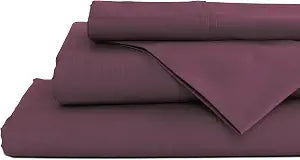 Linen Home 100% Cotton Percale Sheets Queen Size, Damson Berry, Deep Pocket, 4 Pieces Set - 1 Flat, 1 Deep Pocket Fitted Sheet and 2 Pillowcases, Crisp Cool and Strong Bed Linen