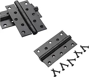5" Stainless Steel Door Hinges, Heavy Duty 5 x 3 Inch Ball Bearing Non Removable Hinge Pin for Interior and Exterior Ourtswing Door or Gate Security-3 Pack (3, Matte Black)
