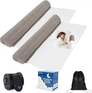 AirSwim 2 Pack Inflatable Travel Bed Rails for Toddlers, Soft Flocking Bed Bumpers with Pump, Portable Non-Slip Safety Guard Rails for Queen, Full, Twin, King Size Bed, Ideal for Hotel, Vacation, Home