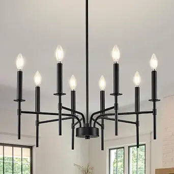 Qamra Black Chandelier,8 Light Farmhouse Dining Room Light Fixture,Candle Chandeliers for Dining Room Entryway Foyer Bedroom Kitchen Living Room (Bulbs Not Included)
