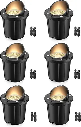 HIBOITEC Low Voltage Landscape Lights, 12W LED Outdoor In-Ground Lights 1200LM Waterproof IP67 Landscape Lighting, Anti-Glare Die-Cast Aluminum Garden Lights for Pathway Tree Yard, 6 Pack