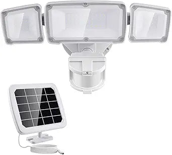 GLORIOUS-LITE Solar Security Lights 2400mAh LED Motion Sensor Light Outdoor, Rechargable 1600lm Solar Flood Light, 5500-6000K, IP 65 Waterproof for Garage, Yard, Porch, Entryways - White