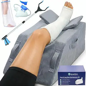 Elevation Pillows for Leg After Surgery, Memory Foam Adjustable Wedge Pillow with Shower Cast Cover, Urinal Bottle & Grabber Reacher | After Surgery Must Haves, Reduces Swelling & Supports Circulation