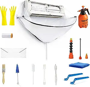 Steel Tube Support Mini Split AC Cleaning Kit Bag with Newly Developed Thick-Coated Waterproof Cleaning Cover, 2L High Pressure Sprayer and Cleaning Accessories, White, Large
