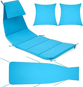 Duraaamo Set of 4 Outdoor Hanging Lounge Chair Cushion Replacement Cushion Cover and Umbrella Fabric, Patio Pads for Curved Chaise Hammock Floating Porch Swing, Waterproof&Humidity (Blue)