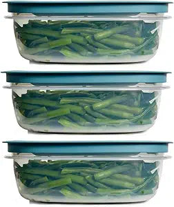 Rubber maid Storage Containers, Easy Find Lids, Teal, 9-cup, Flex & Seal, Leak Proof Lids, Food Storage Set, Clear Meal Prep Flex Containers, 3 Piece Set, Assortment