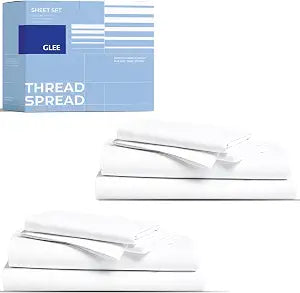THREAD SPREAD Egyptian Cotton Sheets Queen Size Pack of 2 - Luxury Queen Sheets 400 Thread Count (8 PC, White), Soft, Breathable, Cooling, Sateen Weave 16" Deep Pocket Long Staple Cotton Bed Sheet Set
